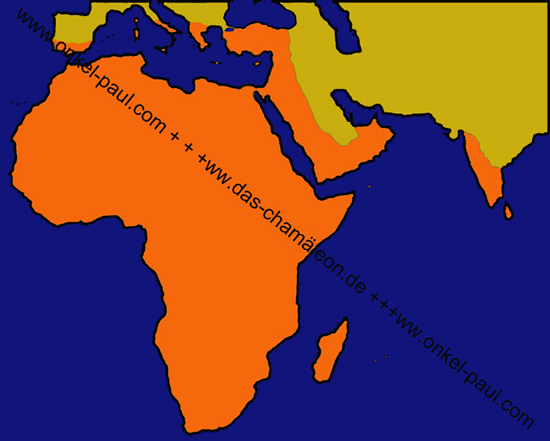 Weltkarte mit Chamäleonvorkommen
